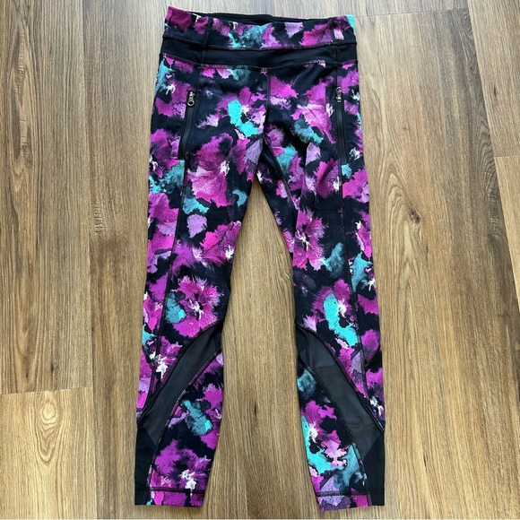 Lululemon Mesh Inspire Tight II Leggings Women 4 Fuschia Bloom Zipper Pockets - Picture 1 of 11